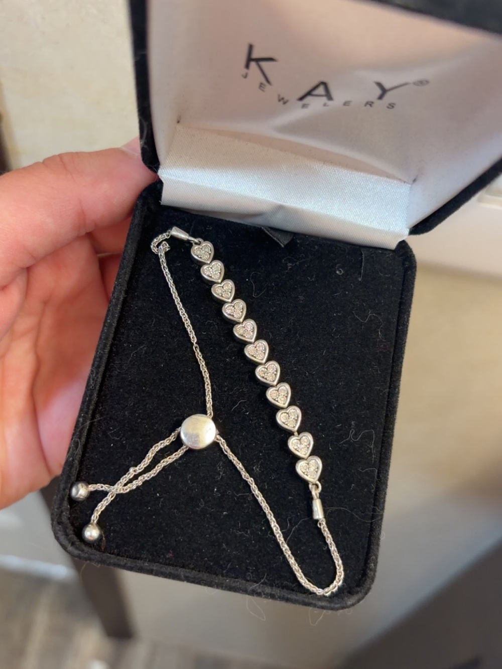 KAY Jewelers 1/4 CT TW Natural Diamond Heart Bolo Bracelet Sterling Silver + Box